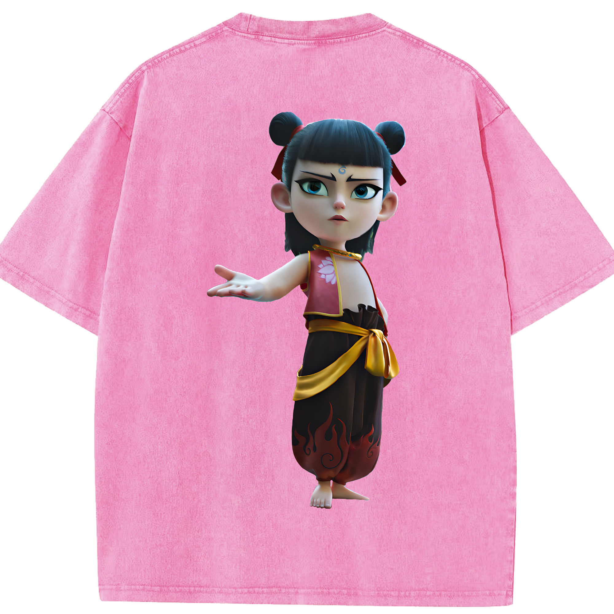 （画像用） Ne Zha 2 ナタ 魔童の大暴れ 綿100% ヴィンテージ風 半袖Tシャツ（背面プリント）